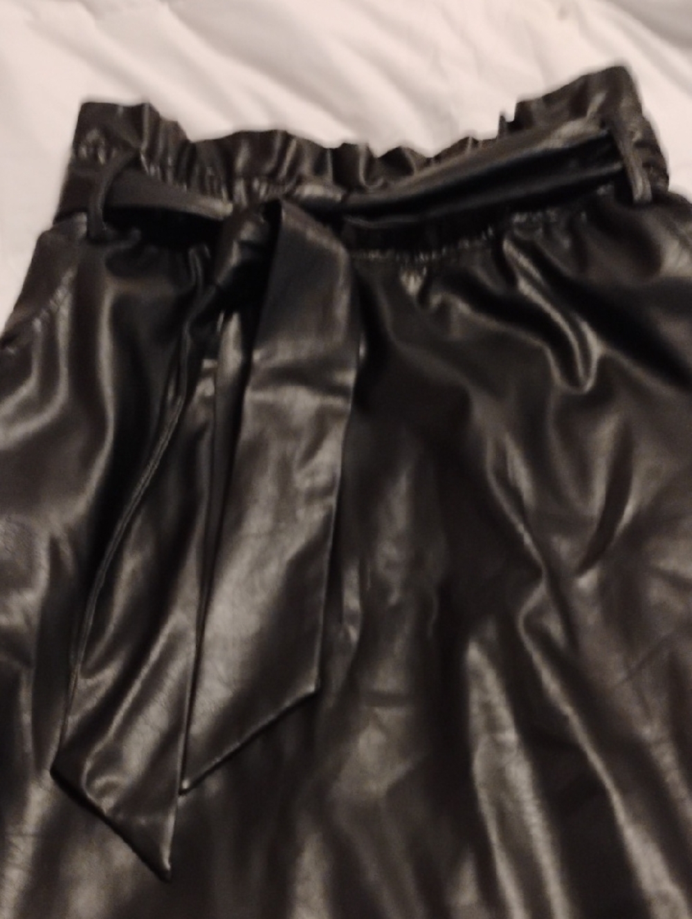 Time and Tru Black Faux Leather Paperbag Tie Mini Skirt - Picture 4 of 10